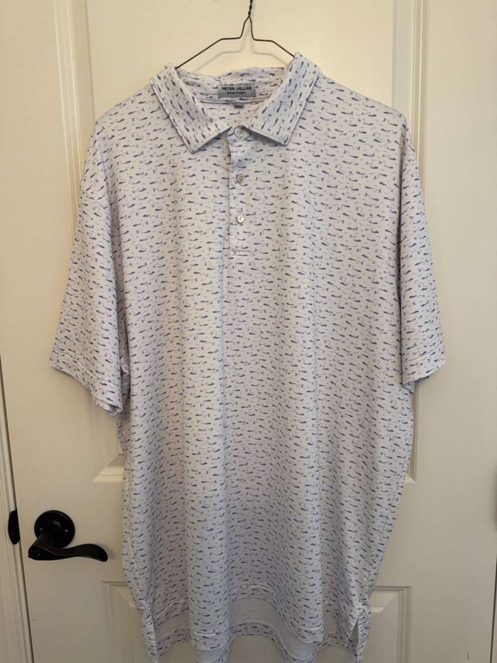 Peter Millar White‎ Polo with Blue Microfish Print